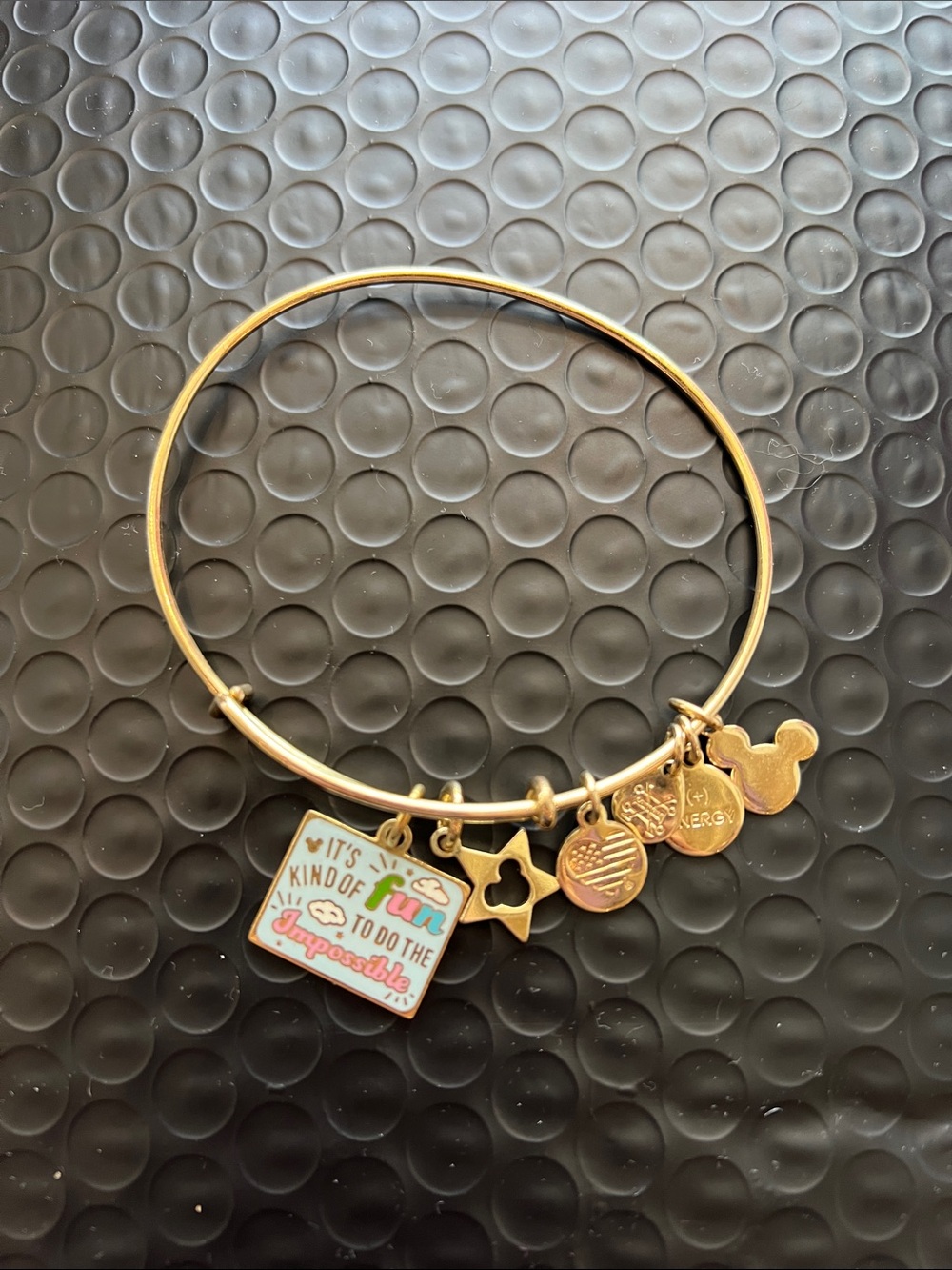 Alex and Ani Disney Gold Tone Charm Bangle with Multicolor Enamel Plaque